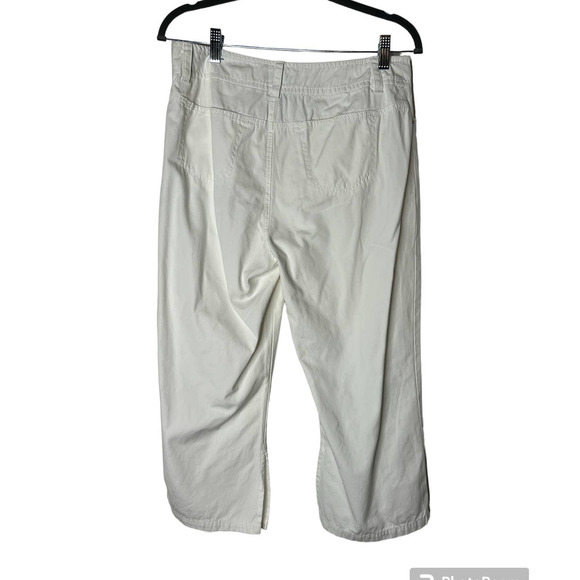 French Cuff Cropped Pants in White with Tan Embroidery Size 10 - Picture 3 of 5